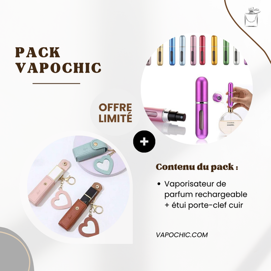 PACK VAPOCHIC vaporistaeur de parfum rechargeable + étui porte clef cuir